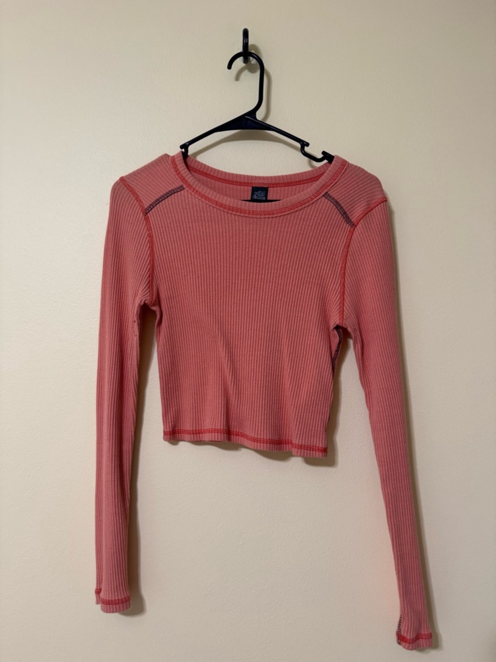 wild fable Coral Orange Ribbed Long-Sleeve Crop Top